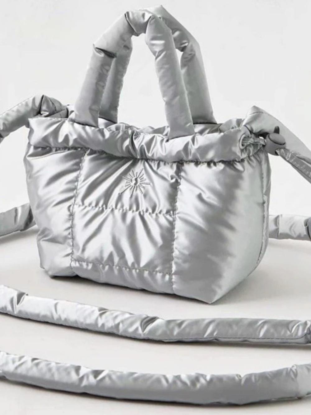 aerie Puff Love Mini Cinch Crossbody Mini Crossbody in Silver Like New